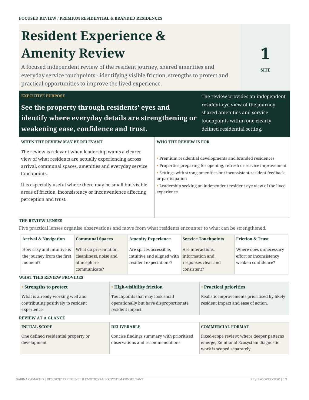 Resident Experience and Amenity Review overview